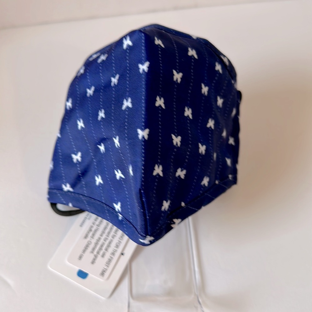 NWT Adult Bespoke Navy Butterfly Cloth Face Mask Reusable L/XL Elastic Ear Loops